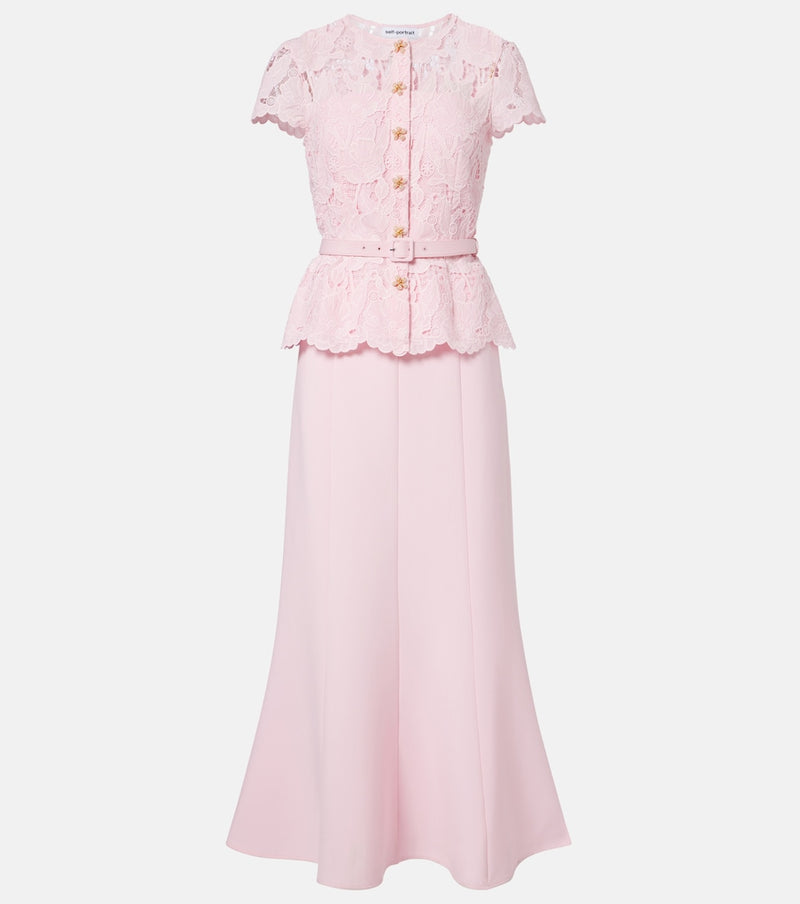 Self-Portrait Belted lace and crepe midi dress