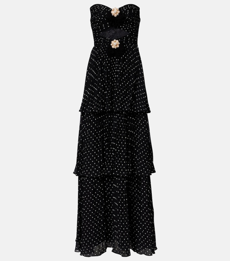 Self-Portrait Embellished polka-dot tiered gown