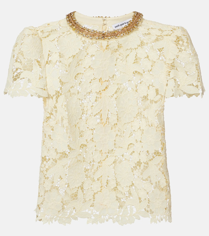 Self-Portrait Embellished lace top