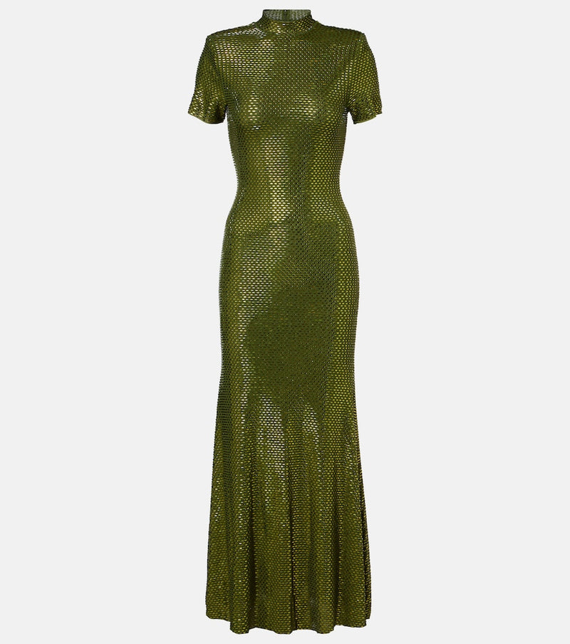 Self-Portrait Embellished mesh maxi dress