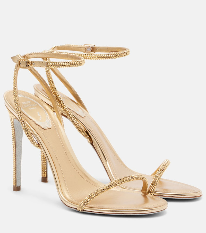 Rene Caovilla Ellabrita embellished sandals in Golden Satin-Calf
