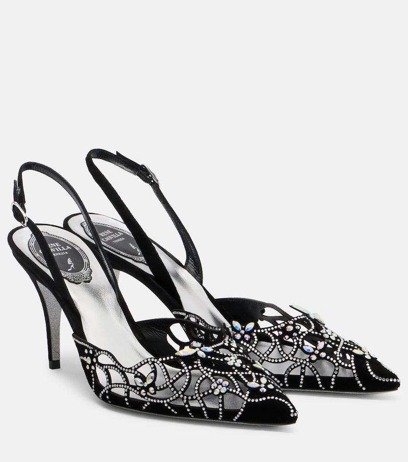 Rene Caovilla Embellished suede slingback pumps