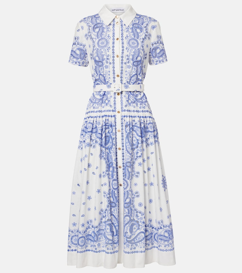 Self-Portrait Embroidered paisley cotton midi dress