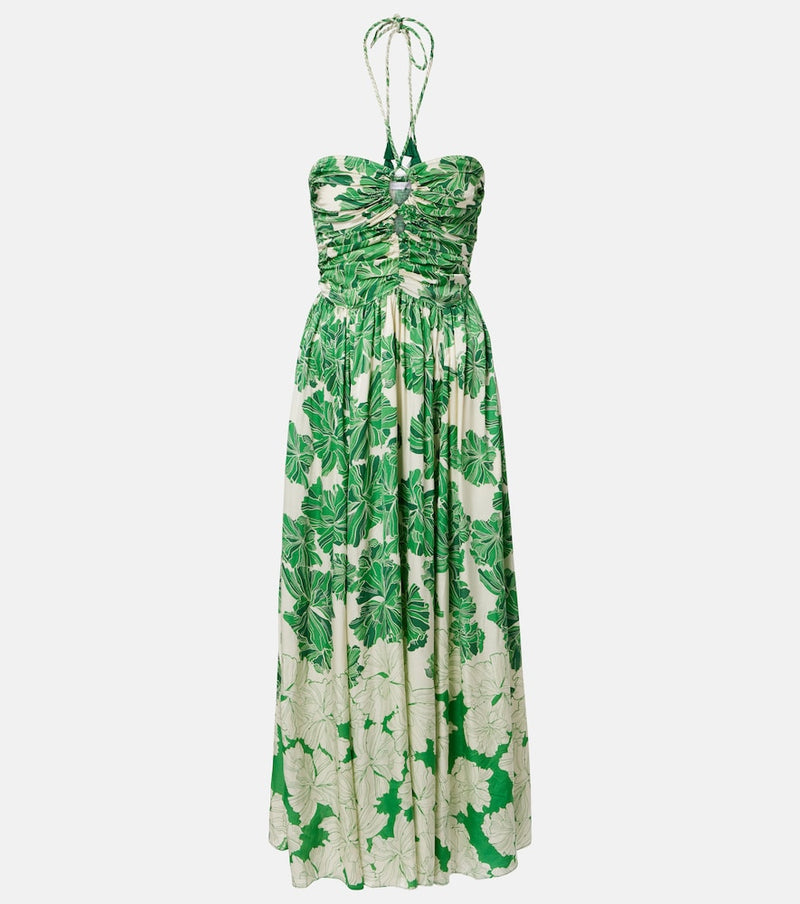 Poupette St Barth Avril floral halterneck satin maxi dress