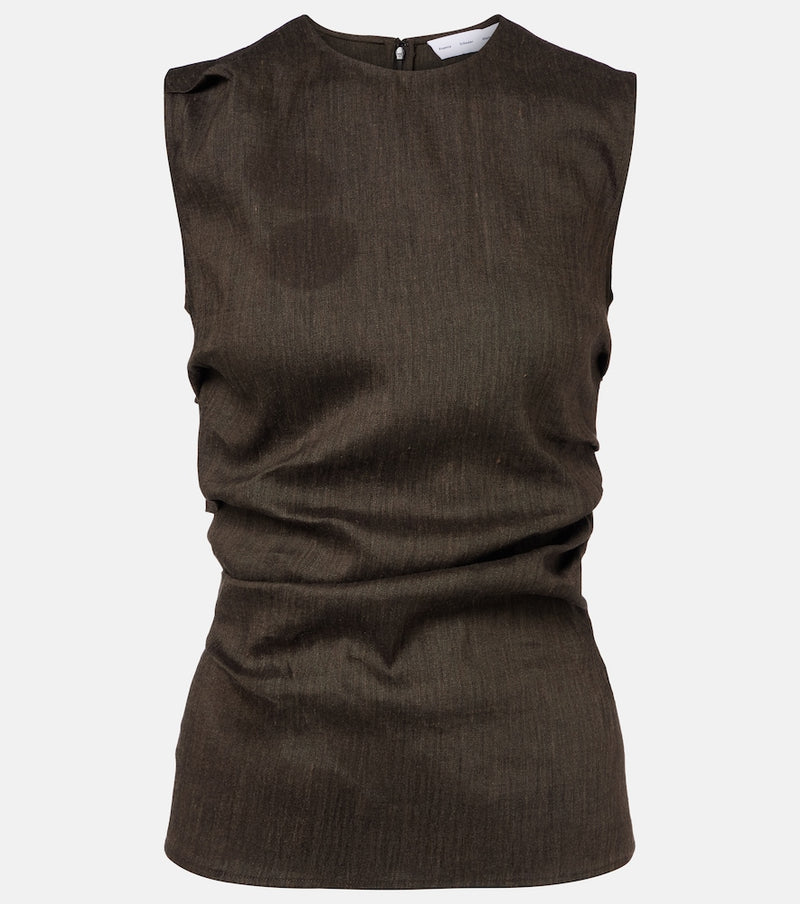 Proenza Schouler Anoushka draped linen-blend slub top in Coffee