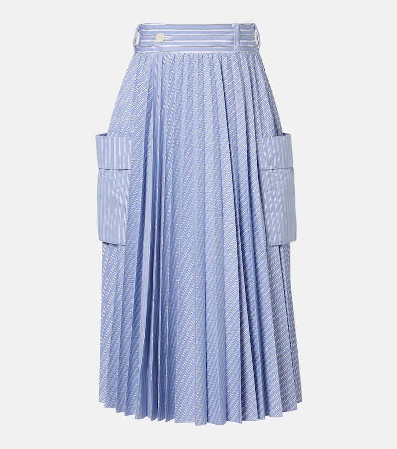 Sacai Striped cotton-blend midi skirt