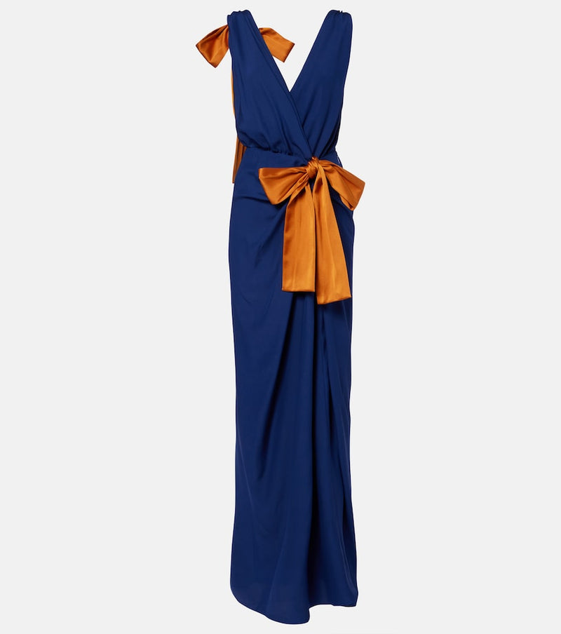 Saint Laurent Bow-detail draped silk satin gown in Blue
