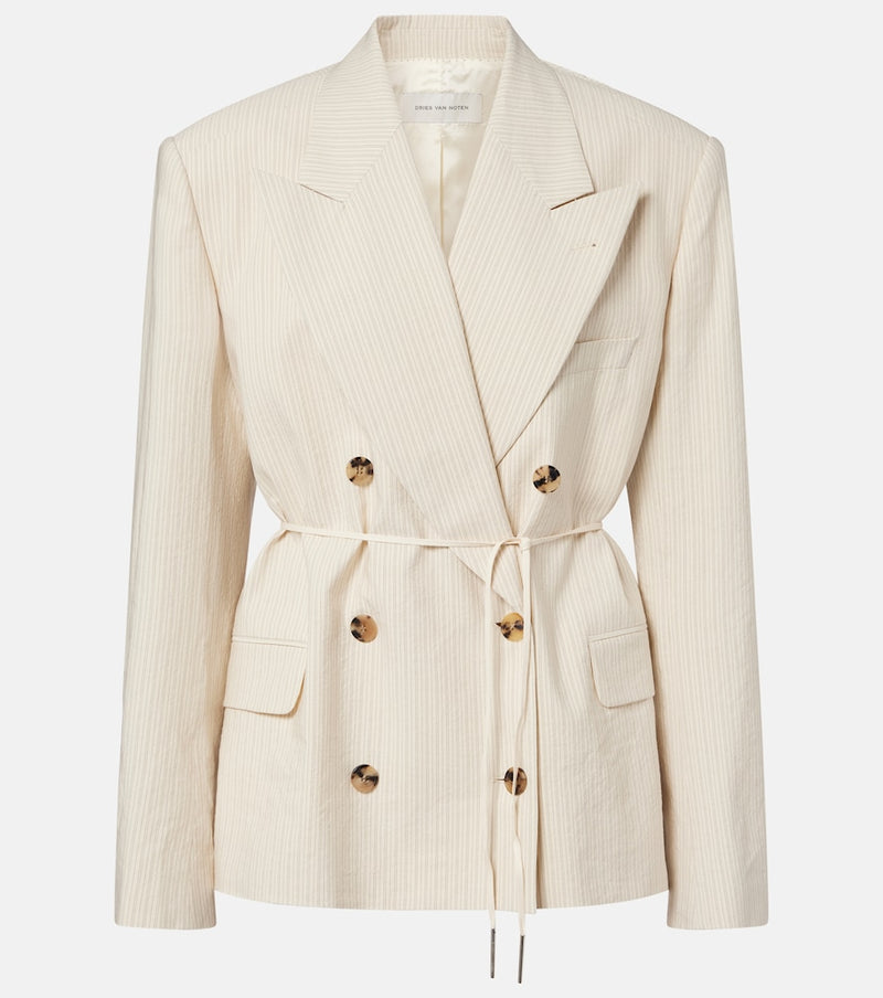 Dries Van Noten Pinstripe double-breasted cotton-blend blazer
