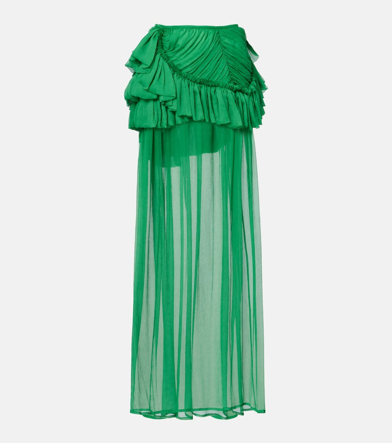 Dries Van Noten Ruffled silk muslin maxi skirt