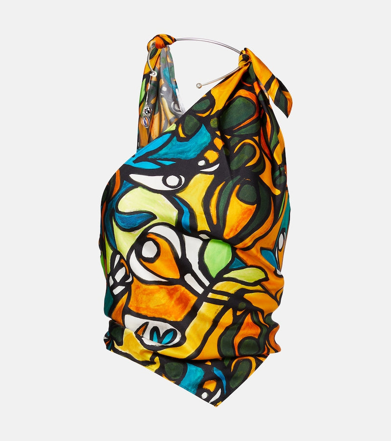 Christopher Esber Printed draped silk top in Orange Tropic Noveau Print