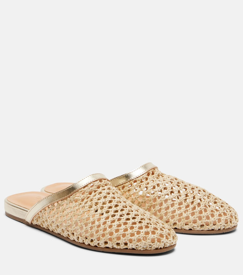 Ancient Greek Sandals Leather-trimmed raffia mules