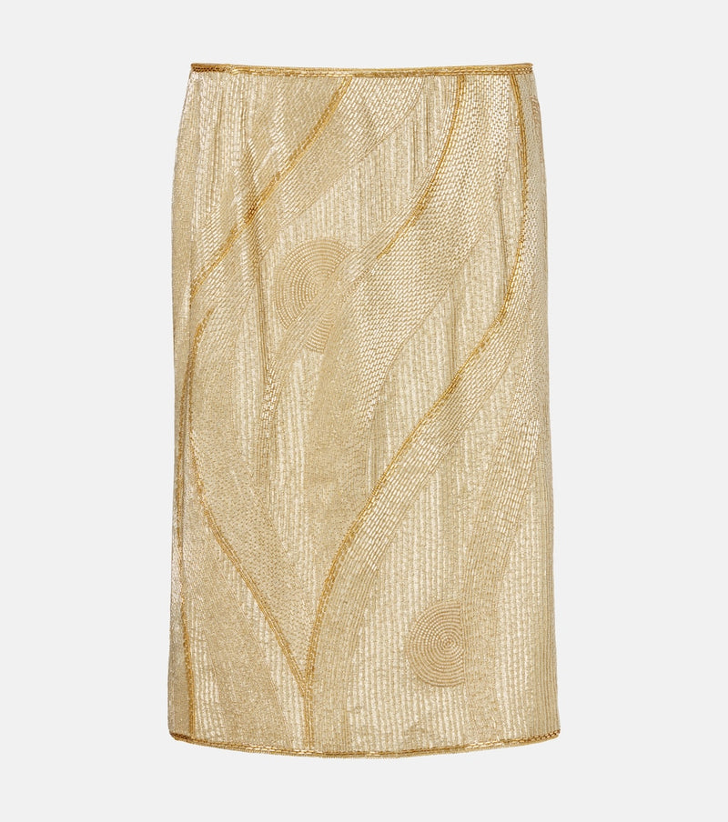 Versace Embellished crepe de chine midi skirt