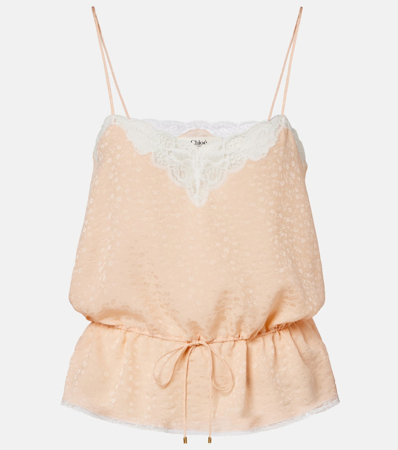 Chloe Lace-trimmed silk jacquard camisole