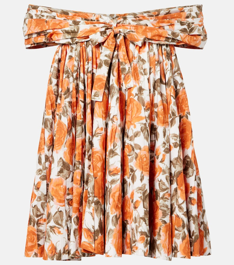 Chloé Floral pleated cotton poplin minidress in White-Orange