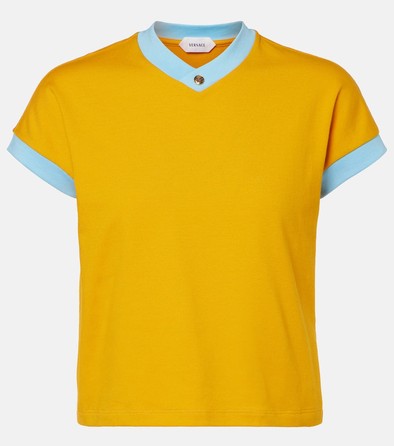 Versace Medusa cotton-blend jersey T-shirt in Yellow + Azure Blue