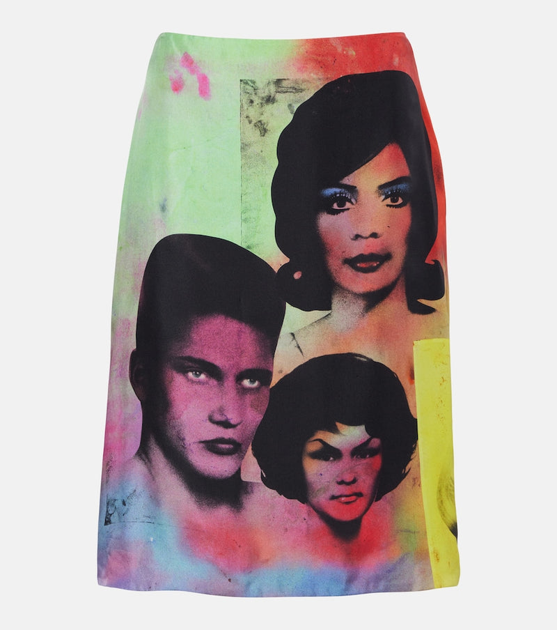 Versace Printed silk twill midi skirt