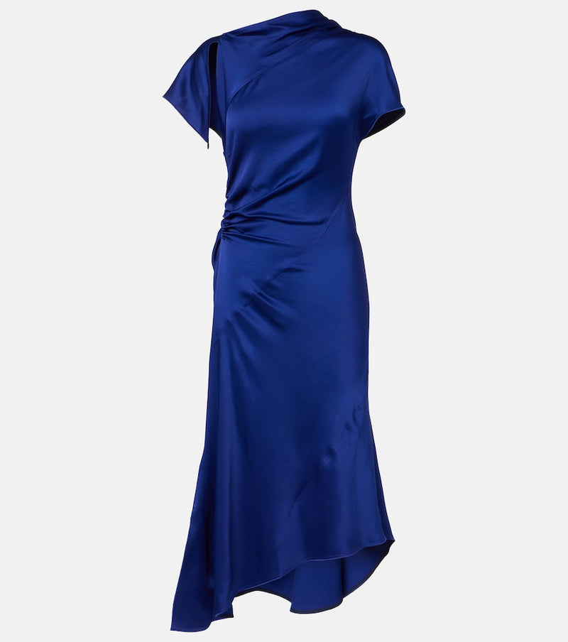Victoria Beckham Asymmetric gathered crepe satin midi dress