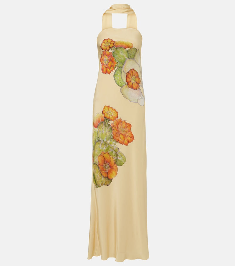 Rodarte Scarf-detail floral silk crepe gown