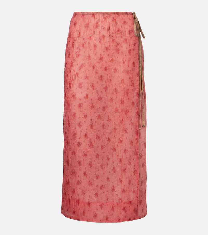 Ganni Printed organza wrap skirt