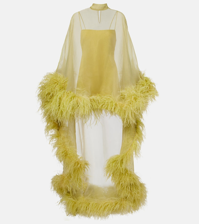 Taller Marmo Daisy feather-trimmed organza kaftan