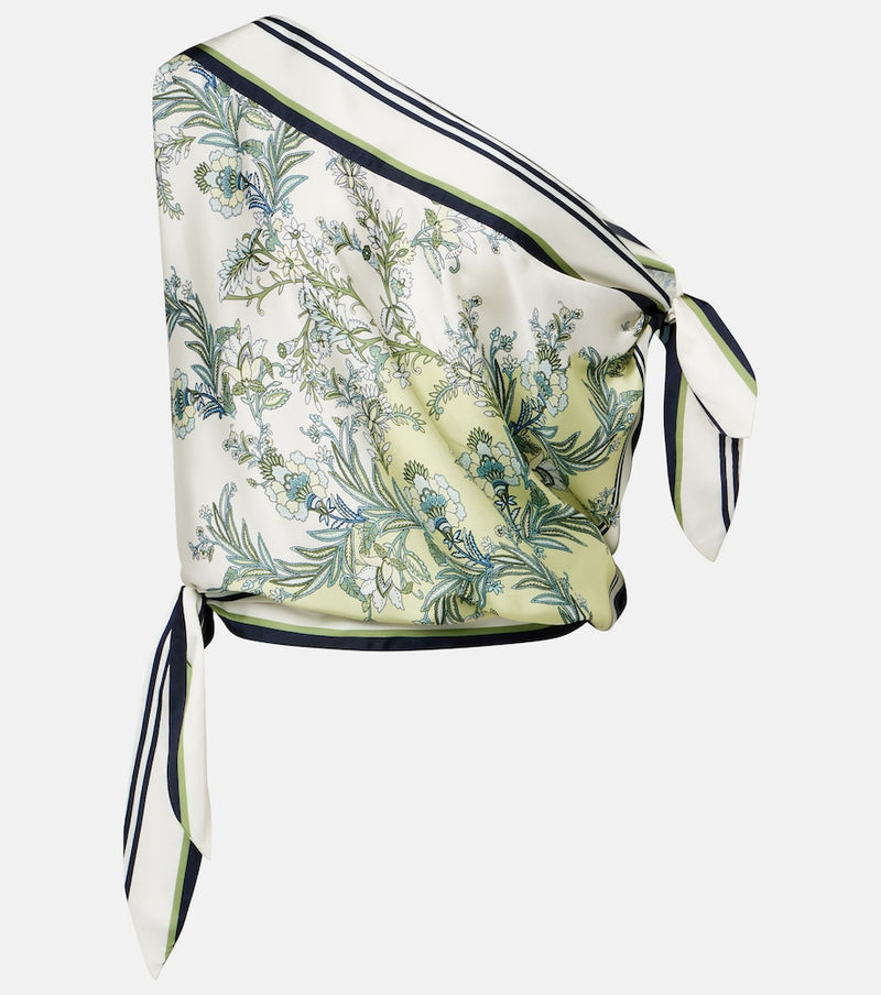 Veronica Beard Tari floral one-shoulder twill top