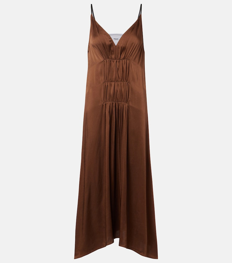 Prada Gathered crepe satin slip dress
