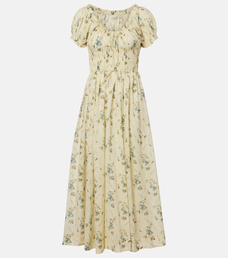 Doen Ashlynn gathered floral cotton midi dress