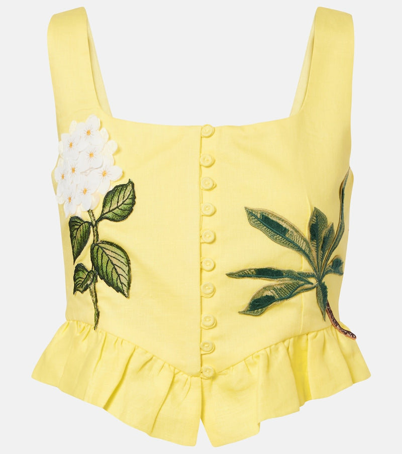 Agua by Agua Bendita Eslabon floral-applique linen crop top