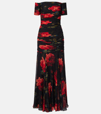 Carolina Herrera Floral ruched off-shoulder silk chiffon gown