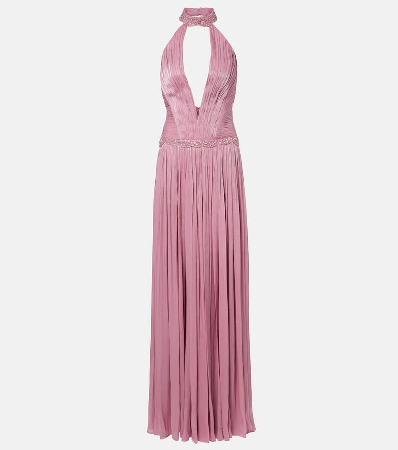 Costarellos Juliette halterneck georgette lame gown