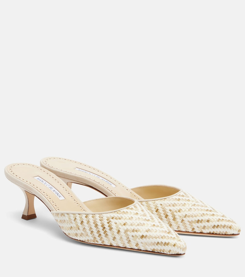 Manolo Blahnik Carolyne leather-trimmed woven mules