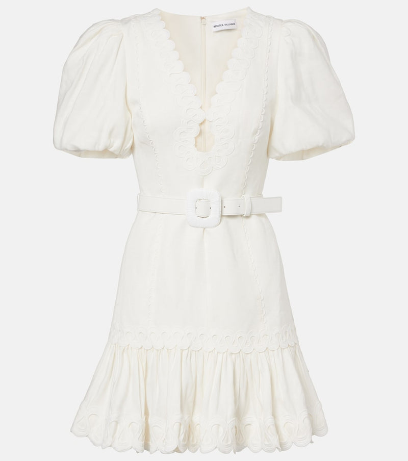 Rebecca Vallance Kahlia embroidered linen-blend minidress in Ivory