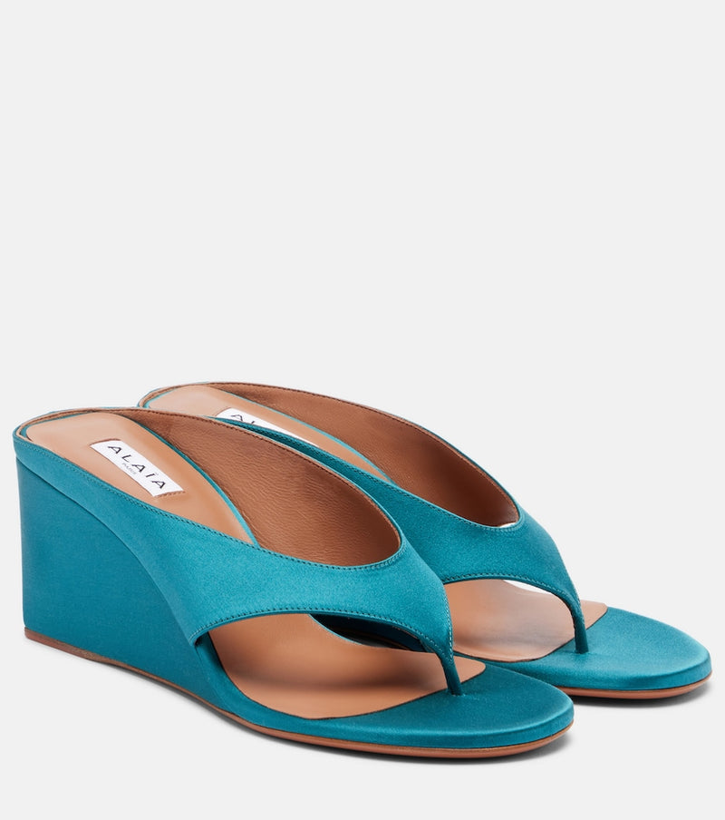 Alaia Cube satin wedge thong sandals