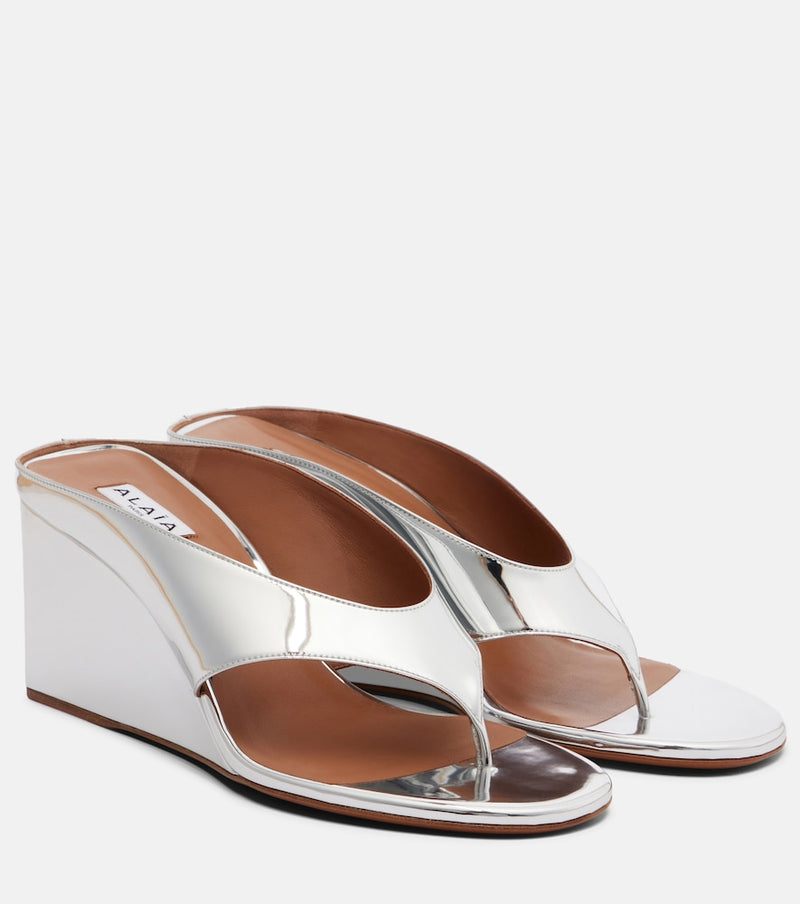 Alaia Cube mirrored wedge thong sandals