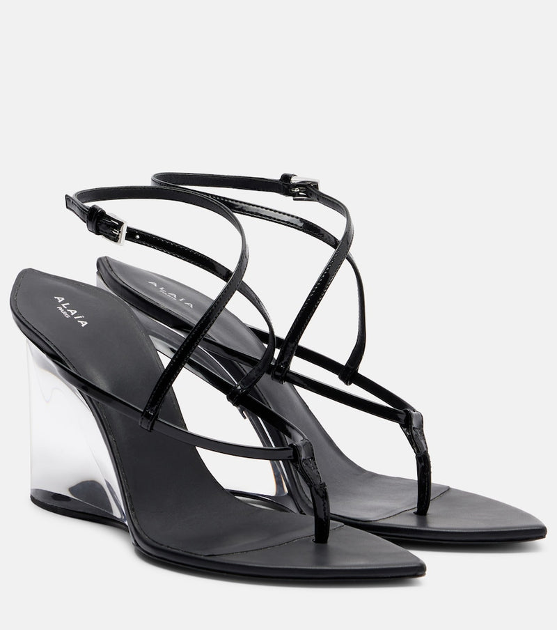 Alaia Patent leather wedge thong sandals