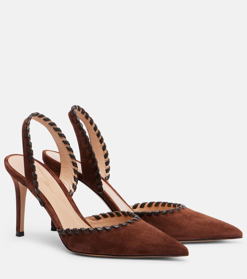 Gianvito Rossi Leather-trimmed suede slingback pumps
