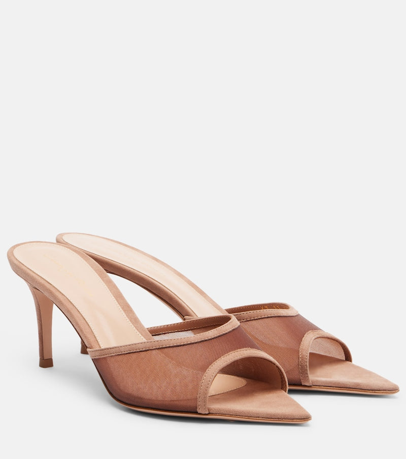 Gianvito Rossi Dorotea suede-trimmed mesh mules