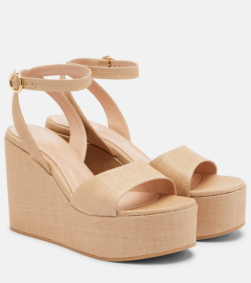 Gianvito Rossi Virginie raffia platform wedge sandals