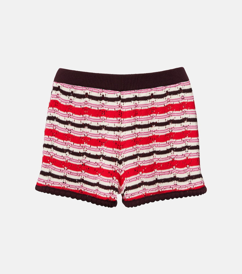 The Attico Striped crochet cotton shorts