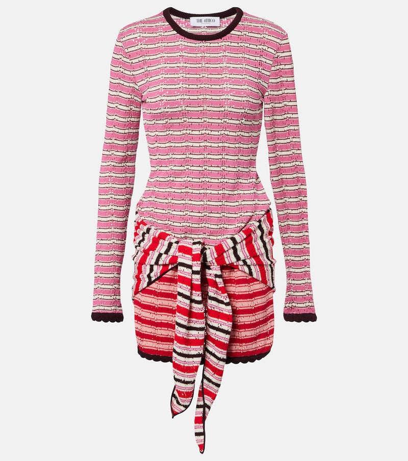 The Attico Striped crochet cotton minidress