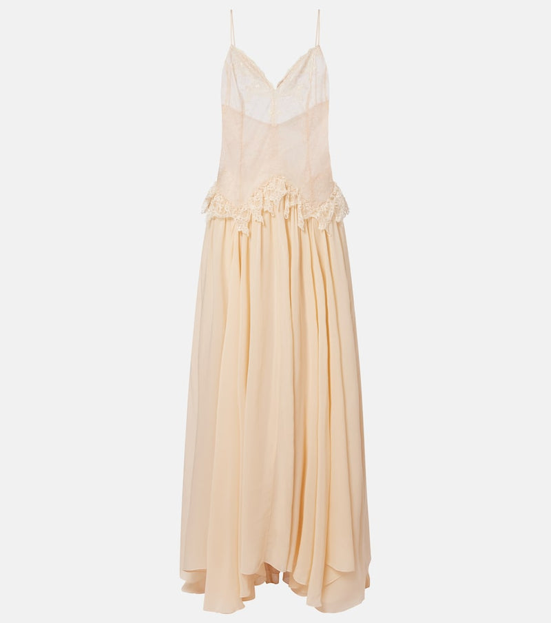 Blumarine Lace-trimmed georgette maxi dress