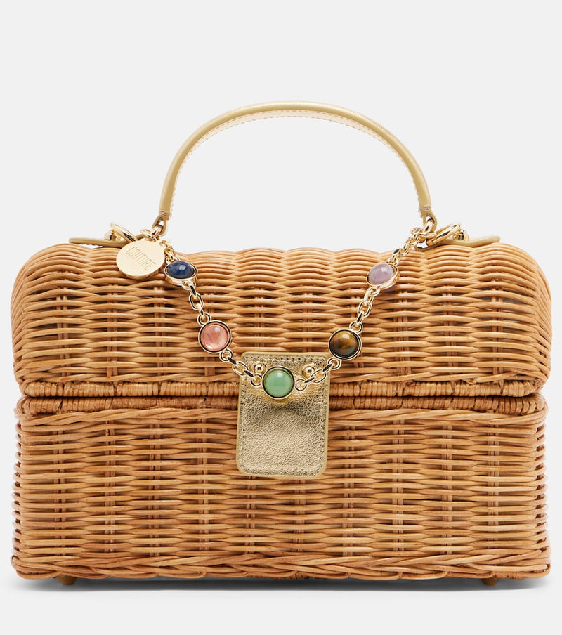 Judith Leiber Couture Isla embellished wicker top-handle bag