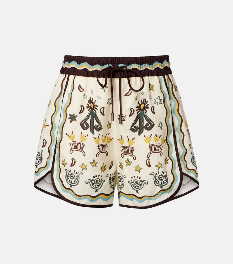 Alemais Sun Dancer printed linen shorts