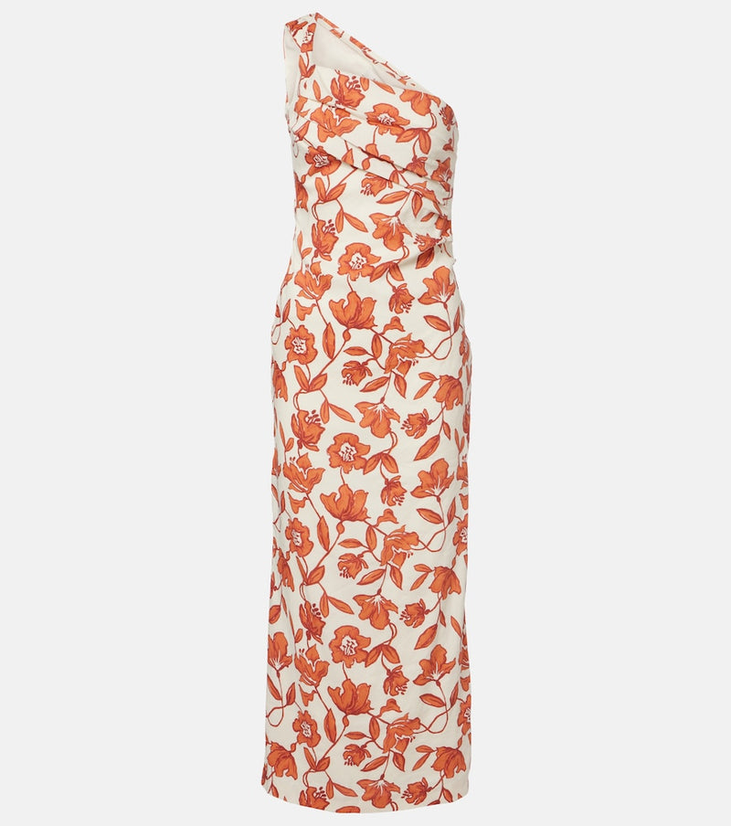 SIR Chloe one-shoulder floral linen-blend midi dress