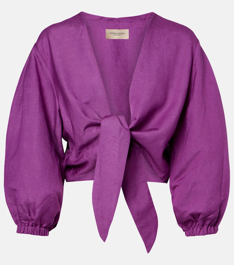 Adriana Degreas Linen-blend crop top