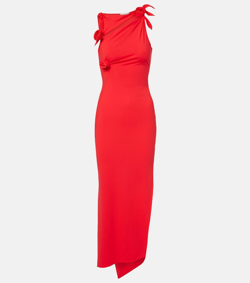 Coperni Floral-applique asymmetric jersey maxi dress in Red