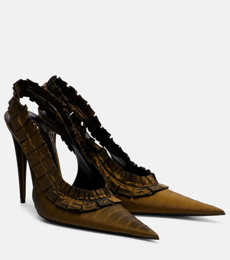 Saint Laurent Madeleine taffeta slingback pumps in Dark Cuba Gold