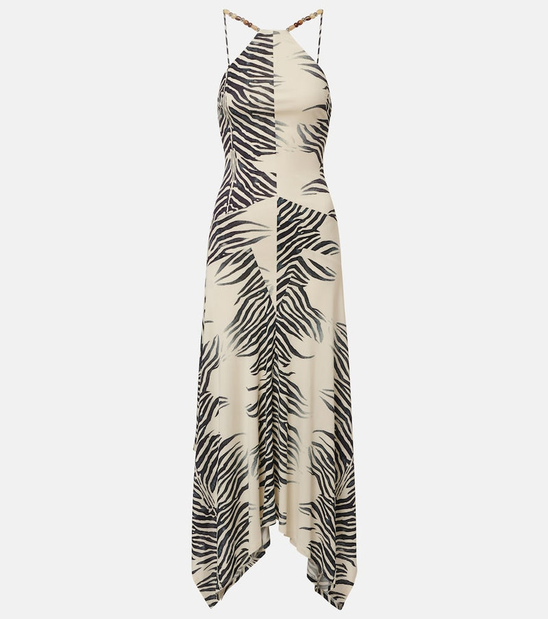 De La Vali Artemis asymmetric zebra-print gown