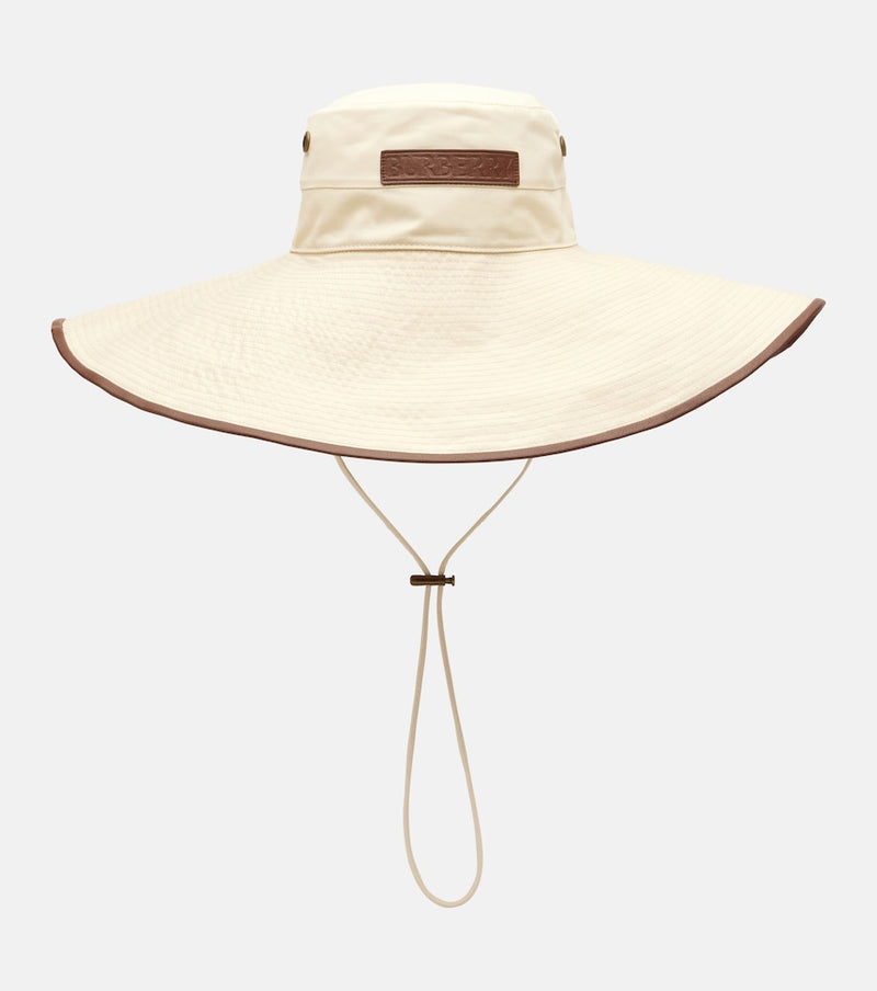 Burberry Leather-trimmed cotton-blend sun hat