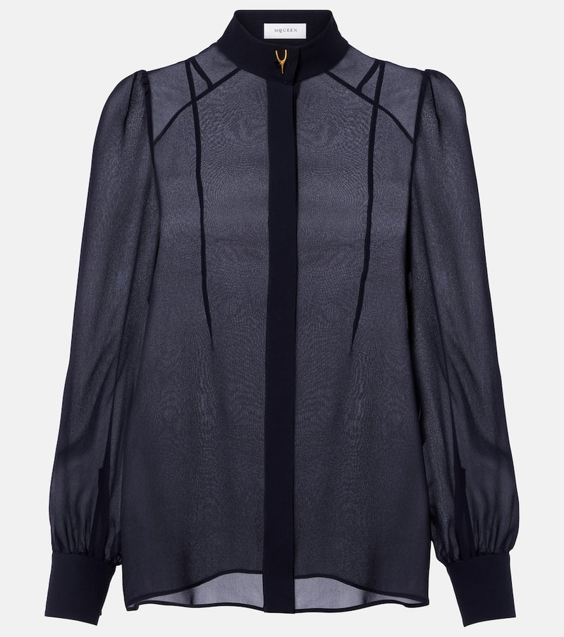 McQueen Wishbone silk crepe de chine shirt in Indigo